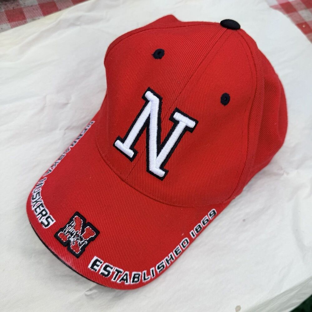 RARE Vintage Home Coming  Red Nebraska Corn Huskers Football  Hat Cap Strapback